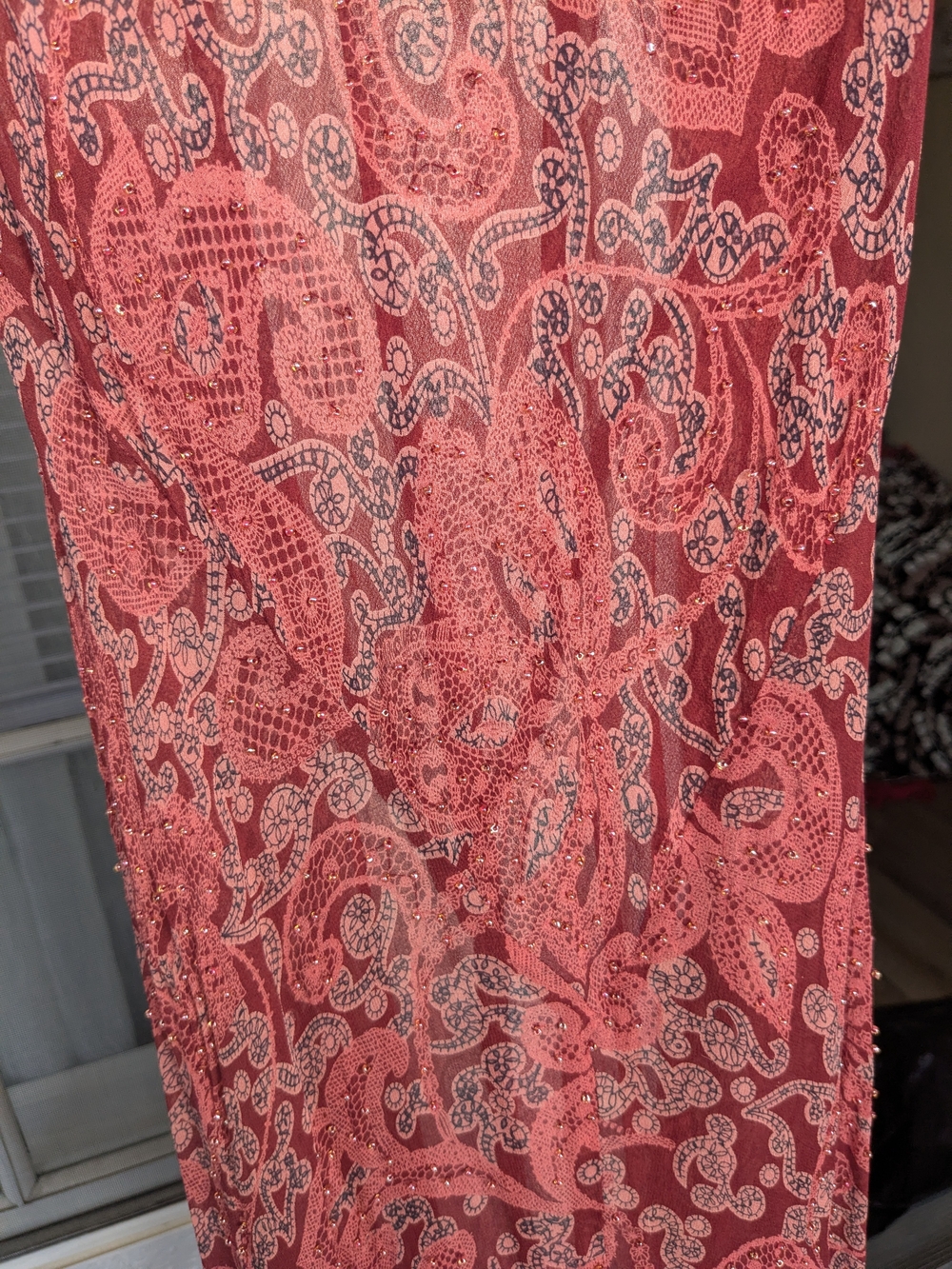 Ice Coral Pink and Navy Paisley Maxi Dress